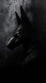 Dark jackal-headed deity portrait emerges from shadowed void.