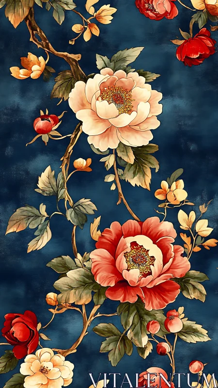 Botanical Chinoiserie: Deep Navy Florals with Gold Branching.