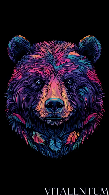 Chromatic vector bear portrait uses neon contour layering