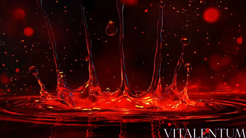 High-Speed Fluid Dynamics: Crimson Liquid Splash with Ballistic Droplet Dispersion