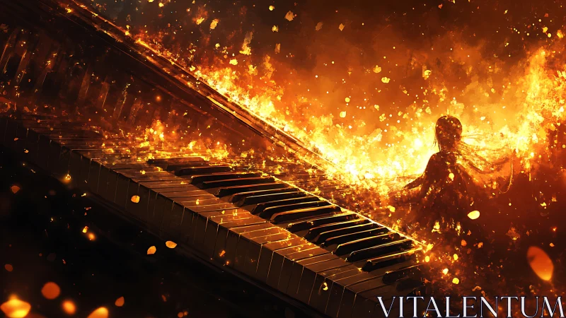 Pyrolytic Piano Keys Immersed in Amber Inferno.