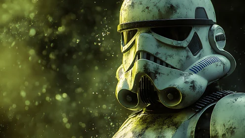 Stormtrooper helmet render shows worn armor in green haze