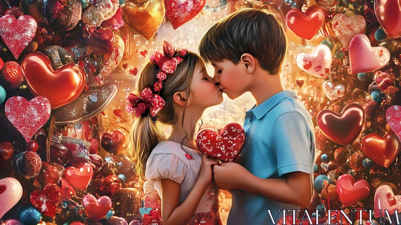 First Kiss Blossoms: Young Love Adorned in Crimson Sparkle.