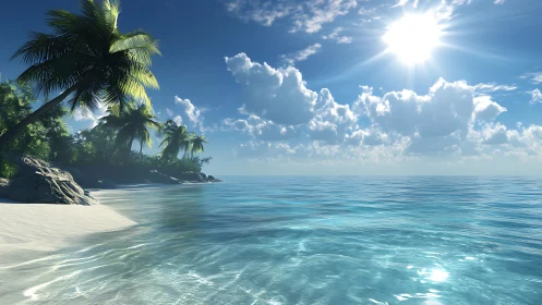 Tropical Coastline with Palm Trees: Serene Island Paradise.