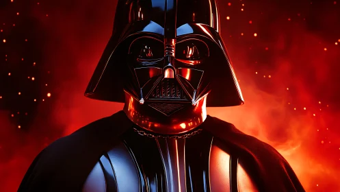 Armored dark figure before blazing molten backdrop.