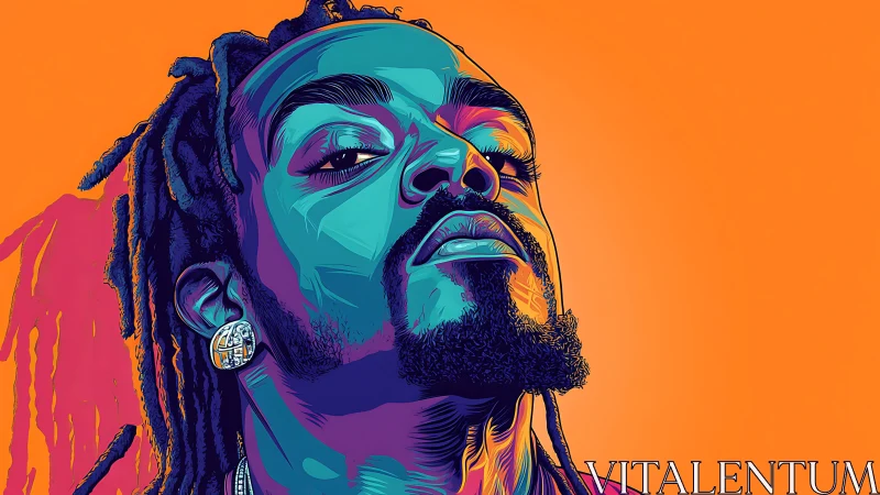 Pop art vector portrait with neon contour shading on orange field.