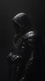 Shadowed knight stands guard in ornate dark armor