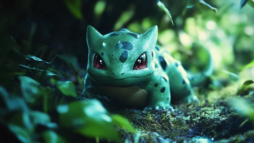 Bulbasaur-style creature rendered in detailed forest setting
