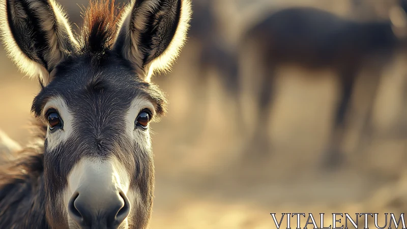 High-resolution donkey portrait with shallow depth and soft backlight