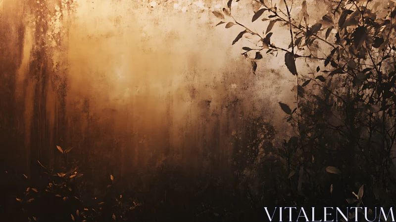 Autumnal Mist Through Silhouetted Forest Branches.