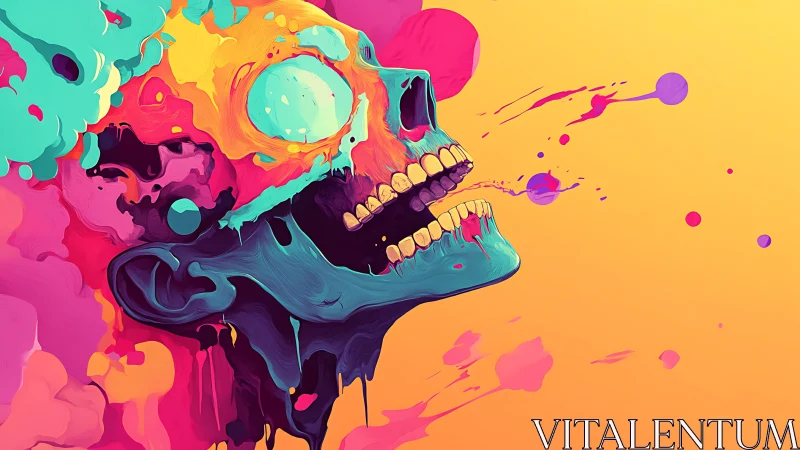 Chromatic skull profile rendered in fluid neon gradient abstractions