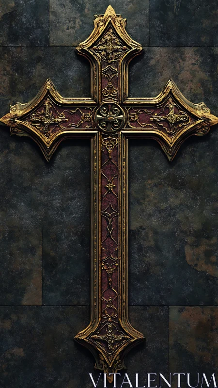 Baroque cruciform relic leans quietly into the dim stone hush
