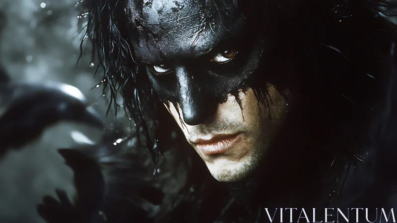 Raven-eyed avenger emerges from storm-darkened shadows.