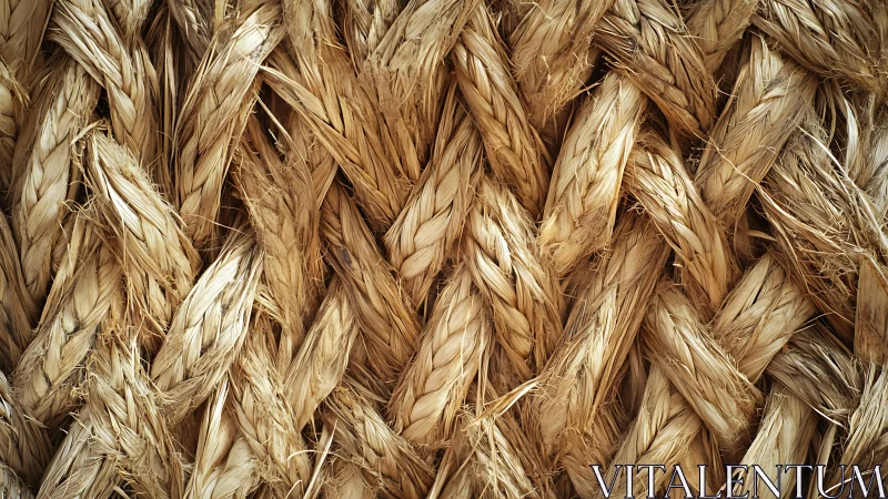 Close-up of thick braided natural rope fibers in rustic style.