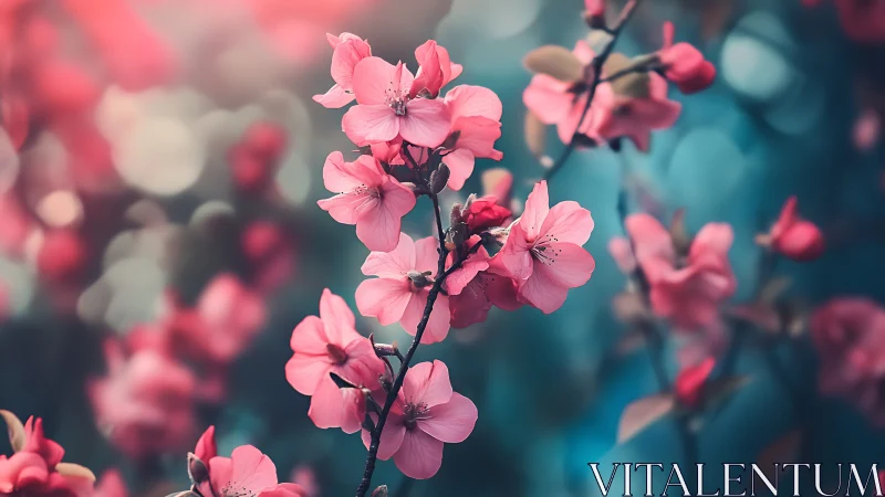 Delicate Cherry Blossoms Dance Against Dreamy Turquoise