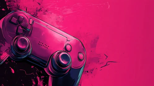 Neon magenta game controller rendered in bold digital linework