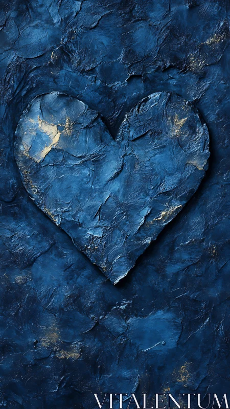Textured Blue Heart with Gold Leaf Details.