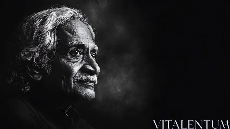 Elderly man portrait in dramatic black and white light.