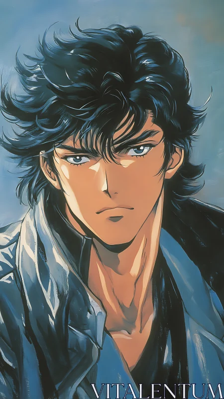 Storm-eyed wanderer framed in windswept indigo light.