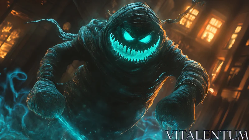 Luminescent wraith entity in tattered wrappings, dynamic charge