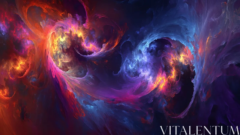 Bifurcated nebular vortices in luminous chromatic turbulence.