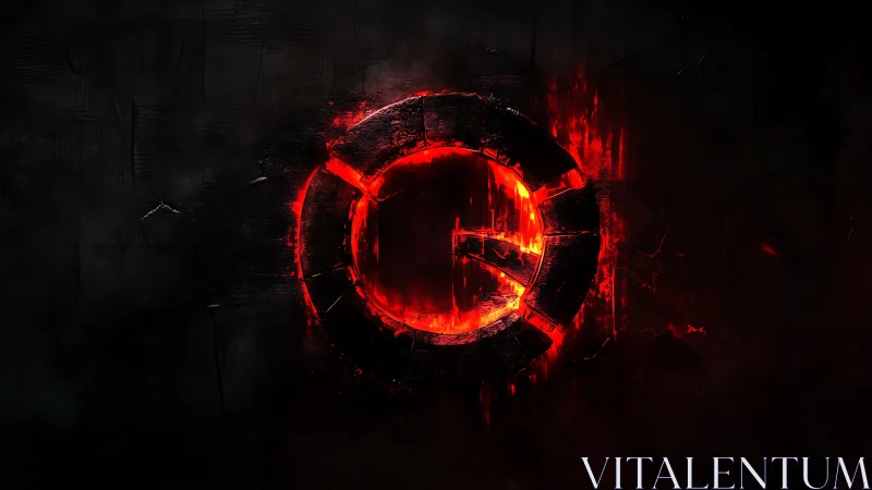 Incandescent fractured ring emblem in molten red void.