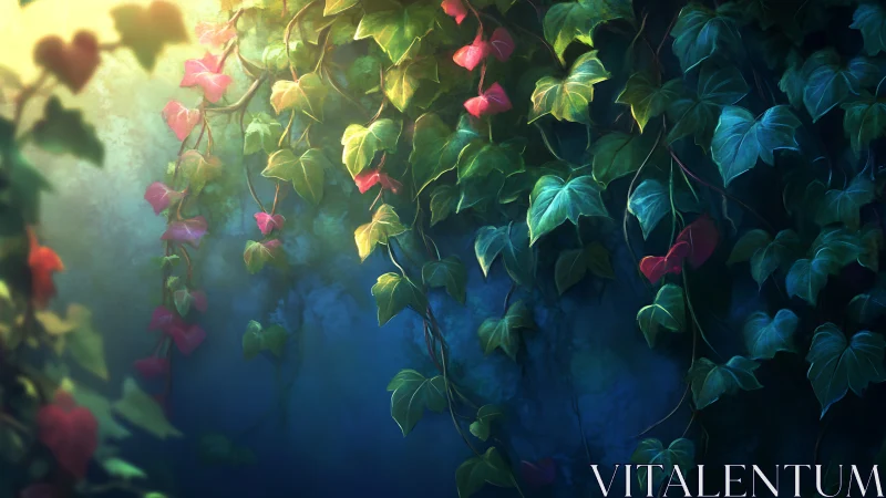 Golden light gently spills over ivy on a quiet garden wall