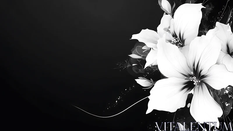 Monochrome blooms pierce darkness with graphic grace.