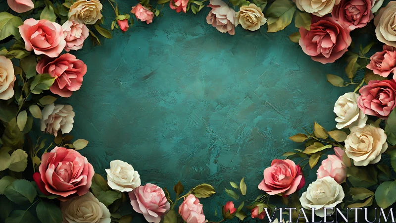 Floral Border Arrangement on Textured Teal Surface.