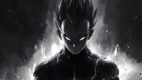 Storm-charged anime warrior stands fierce in glowing shadow