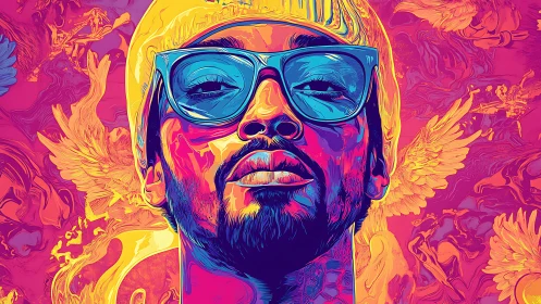 Chromatic halo crowns the cool gaze of a neon dreamer