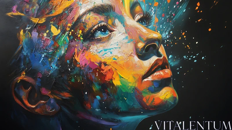 Profile view of multicolored abstract human face painting.