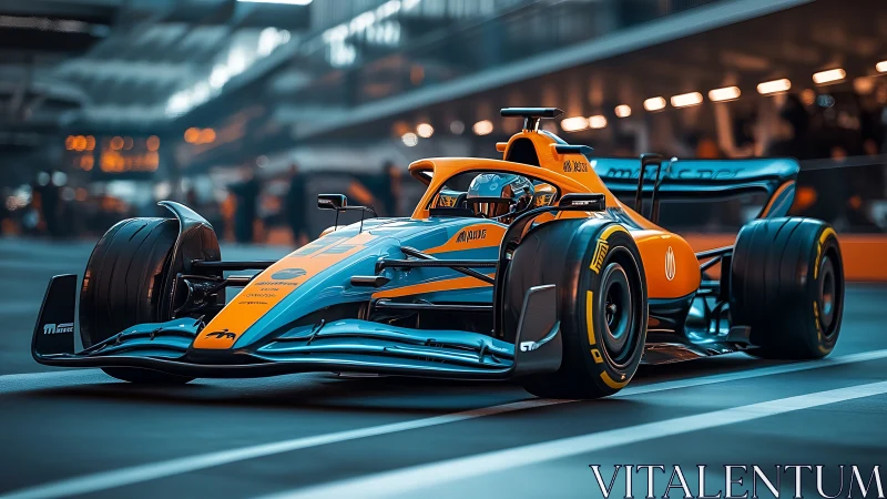 Sunset pit lane hush before the bright orange thunder rolls.