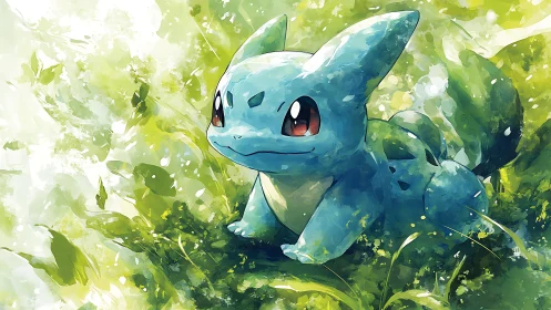 Forest-splashed blue creature pauses in a sunlit leafy dream