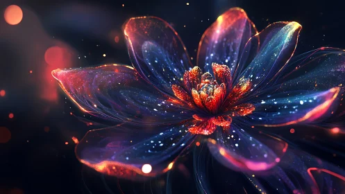 Digital render shows luminous abstract flower in dark field