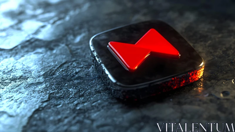3D Red Play Button Icon on Stone Surface, Futuristic Style.