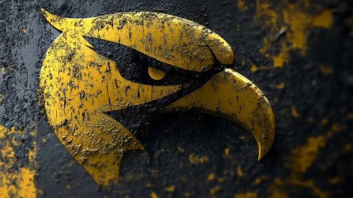 Textured yellow hawk emblem on dark distressed surface.