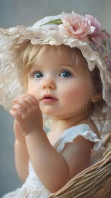 Young Child in Delicate Formal Attire with Pink Floral Headpiece.