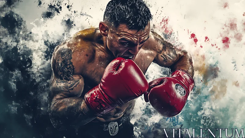 Warrior's Crimson Dance: Raw Power Erupts Through Watercolor Chaos