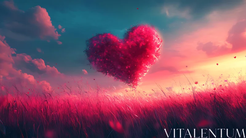 Gossamer Heart Blooms Against Crimson Horizon