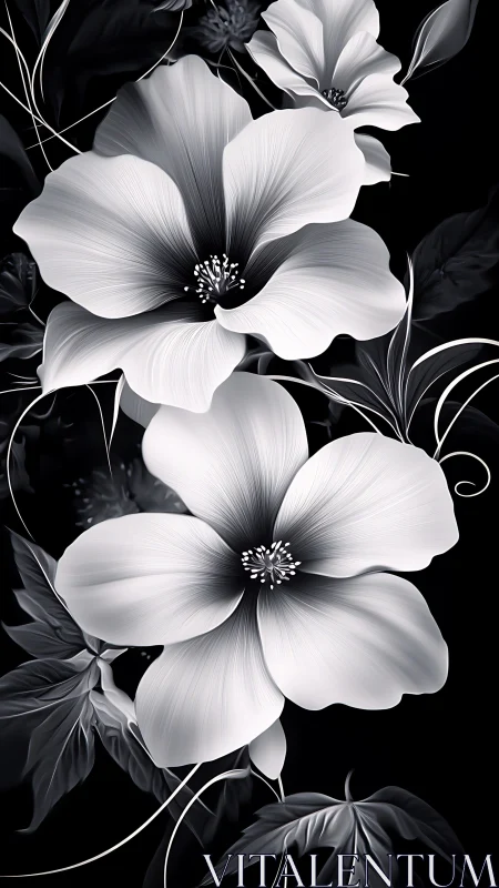 Monochromatic Floral Composition with Luminous White Petals Against Darkness