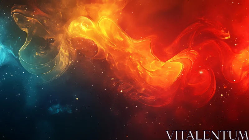 Fiery cosmic waves dance gently across a deep starry void