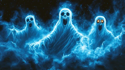 Ghostly triad erupts from neon mist and haunts the void