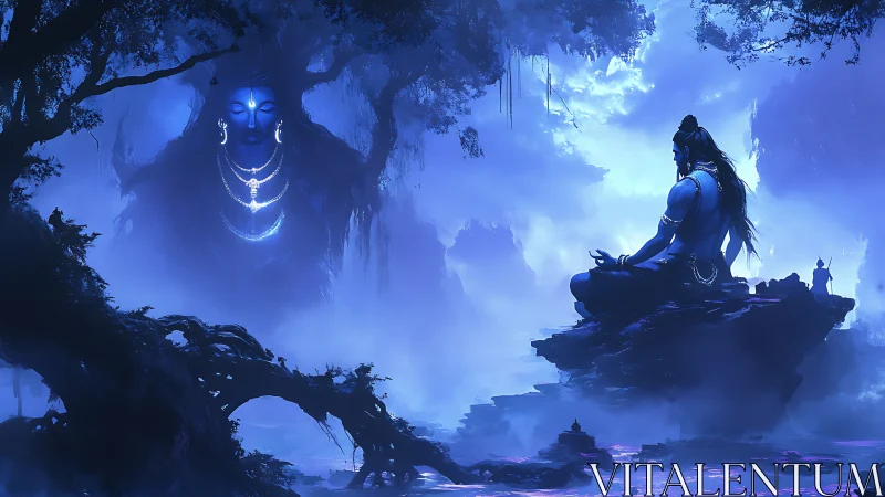 Moonlit blue ascetic communes with colossal cosmic self