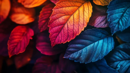 Multicolored macro leaves display strong contrast and texture