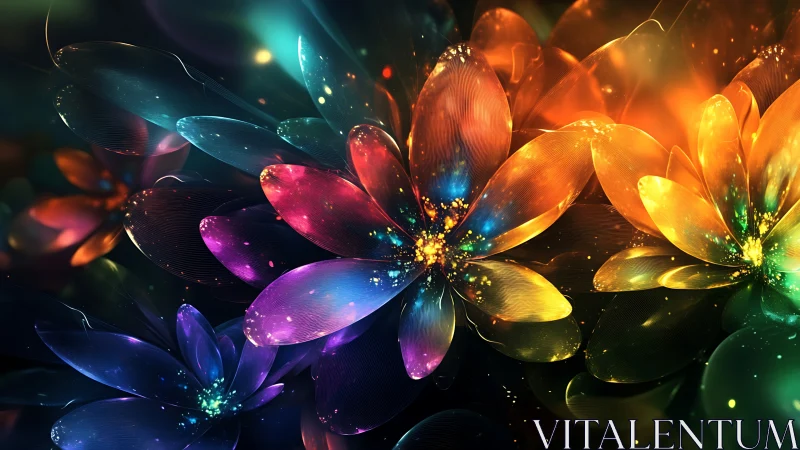 Prismatic luminous blossoms in radiant cosmic bloomscape.