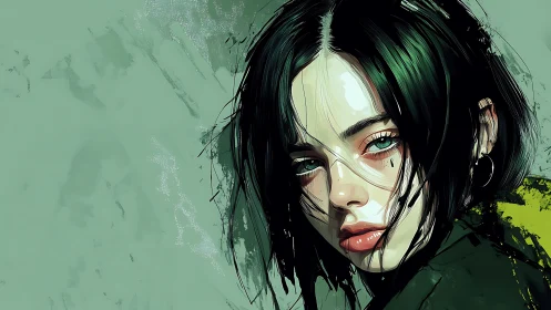 Digital portrait of young woman with short dark hair.