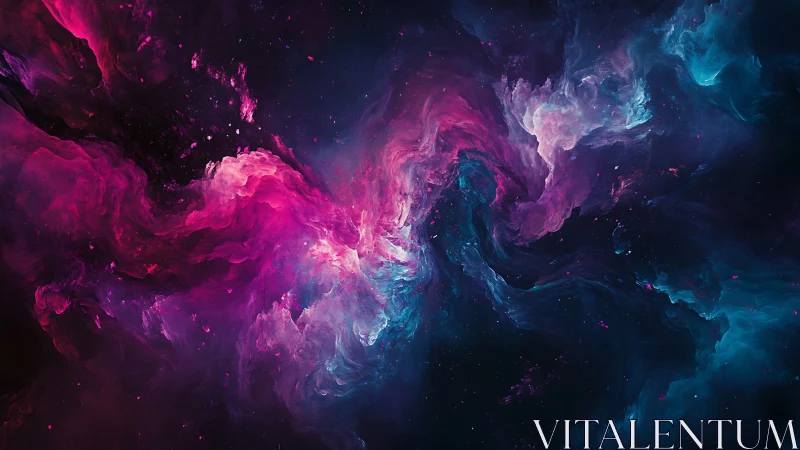 Stellar nebula vortex in vibrant magenta and cyan clouds.