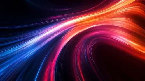 Curved neon light trails in red, pink, orange, and blue.