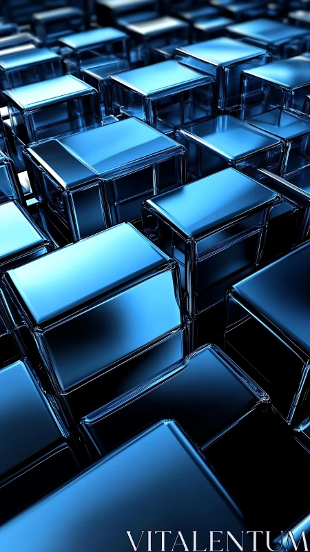 Specular blue glass voxel matrix with reflective procedural tiling.